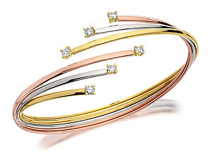 Unbranded 9ct-Three-Colour-Gold-Cubic-Zirconia-Bangle-078452