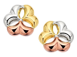 Unbranded 9ct-Three-Colour-Gold-Flower-Earrings--1cm-074660