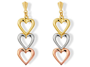 Unbranded 9ct-Three-Colour-Gold-Triple-Heart-Earrings--25mm-drop-073905