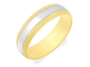 Unbranded 9ct-Two-Colour-Gold-Beaded-and-Diamond-Cut-Grooms-Wedding-Ring-184222