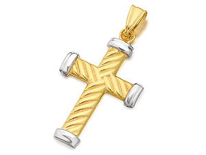 Unbranded 9ct Two Colour Gold Diagonally Ribbed Cross