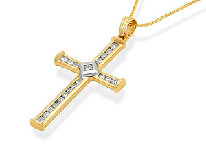 Unbranded 9ct Two-Colour Gold Diamond Cross and Chain 046275