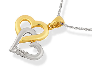 Unbranded 9ct-Two-Colour-Gold-Double-Heart-Pendant-And-Chain--15mm-188202