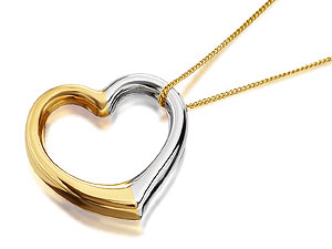 Unbranded 9ct Two Colour Gold Heart Pendant And Chain