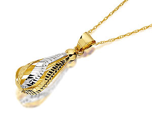 Unbranded 9ct-Two-Colour-Gold-Peardrop-Swirl-Pendant-And-Chain-188711