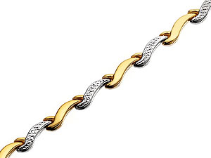 Unbranded 9ct Two Colour Gold Wave Link Bracelet - 076505