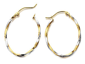 Unbranded 9ct Two Colour Oval Twisted Hoop Earrings 29mm