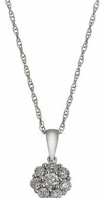 This beautiful necklace is perfect for completing an elegant outfit. Made from 9ct white gold. this necklace features a diamond cluster with a guaranteed diamond weight of 0.50 carats. This gorgeous pendant makes a lovely gift. 9ct white gold. Length