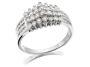 Unbranded 9ct-White-Gold-1-Carat-Diamond-Four-Row-Cluster-Ring-047248