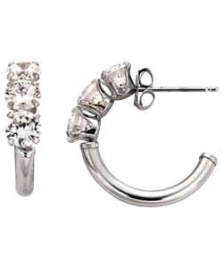 Unbranded 9ct White Gold 16mm Cubic Zirconia Posted Hoop Earrings
