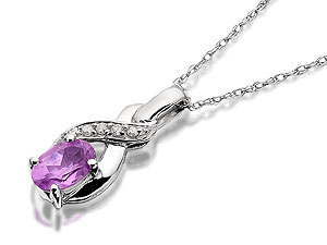 Unbranded 9ct-White-Gold-Amethyst-and-Diamond-Figure-of-Eight-Pendant-And-Chain-187509