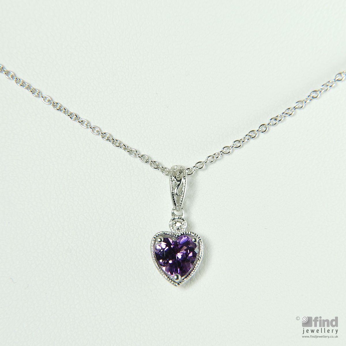 Unbranded 9ct White Gold Amethyst and Diamond Heart Necklace