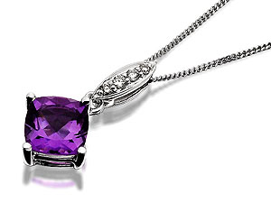 Unbranded 9ct-White-Gold-Amethyst-And-Diamond-Pendant-And-Chain-188250