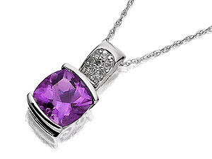 Unbranded 9ct White Gold Amethyst and Diamond Pendant and