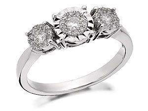 Unbranded 9ct White Gold And Diamond Cluster Trilogy Ring