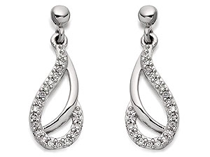 Unbranded 9ct White Gold And Diamond Curl Drop Earrings
