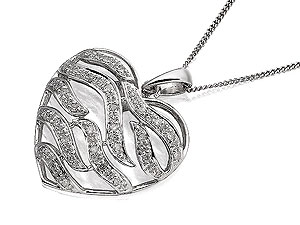 `Abstract open styling across the face of this 2cm wide heart pendant is given even more focus by th
