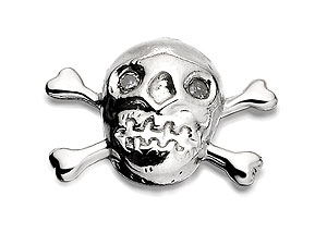 Unbranded 9ct-White-Gold-And-Diamond-Skull-And-Crossbones-Single-Earring-073436