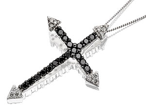 Unbranded 9ct-White-Gold-Black-And-White-Diamond-Cross-And-Chain--30pts-049551