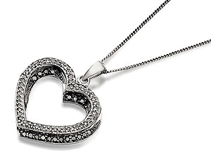 Unbranded 9ct-White-Gold-Black-And-White-Diamond-Heart-Pendant-And-Chain--0.25ct-046223