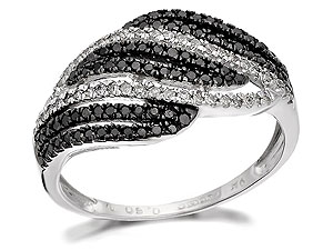 Unbranded 9ct White Gold Black And White Diamond Weave