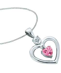 9ct White Gold Created Pink Sapphire and Diamond Open Heart