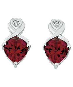 Unbranded 9ct White Gold Created Ruby and Diamond Heart Stud Earrings