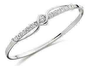 Unbranded 9ct White Gold Cubic Zirconia Crossover Bangle -