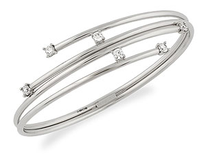 Unbranded 9ct-White-Gold-Cubic-Zirconia-Crossover-Torc-Bangle-078402