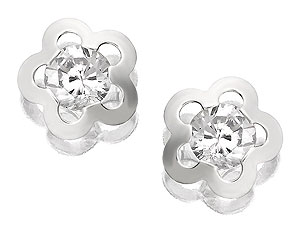 Unbranded 9ct-White-Gold-Cubic-Zirconia-Flower-Earrings--8mm-072731