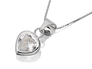 Unbranded 9ct-White-Gold-Cubic-Zirconia-Heart-Pendant-And-Chain-186919
