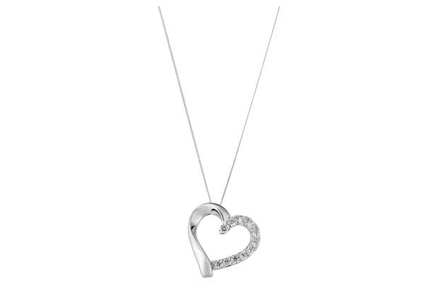 9ct white gold Invisible set cubic zirconia heart pendant