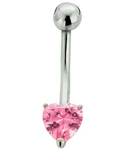 Unbranded 9ct White Gold Cubic Zirconia Pink Heart Body Bar