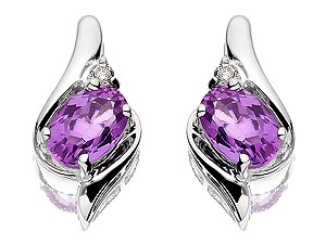 Unbranded 9ct-White-Gold-Diamond-And-Amethyst-Earrings--6-x-4mm-070970