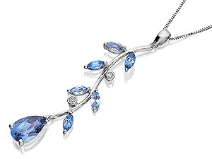 Unbranded 9ct-White-Gold-Diamond-And-Blue-Topaz-Tendril-And-Leaf-Pendant-And-Chain-049863