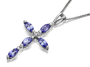 Unbranded 9ct-White-Gold-Diamond-And-Marquise-Tanzanite-Cross-And-Chain-186636