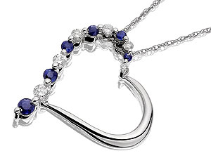 Unbranded 9ct-White-Gold-Diamond-And-Sapphire-Heart-Pendant-And-Chain--16pts-049507