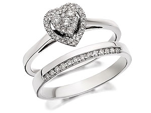 Unbranded 9ct White Gold Diamond Heart Cluster Bridal Set