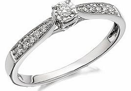 The bow design is created by the solitaire diamond at the centre and the diamond set narrowed shoulders that look just like a ribbon (20pts total diamond weight).