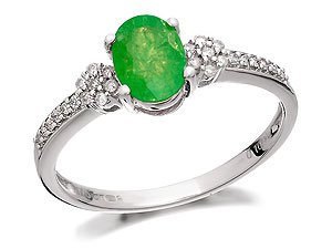 Unbranded 9ct White Gold Emerald And Diamond Ring 10pts -