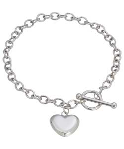 9ct White Gold Heart Drop T-Bar Bracelet