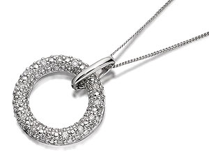 Unbranded 9ct White Gold Pav Diamond Open Circle Pendant