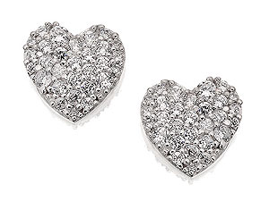 Unbranded 9ct-White-Gold-Pave-Set-Cubic-Zirconia-Heart-Earrings--1cm-072769
