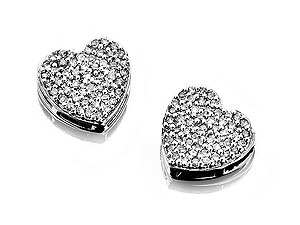 Unbranded 9ct White Gold Pave Set Diamond Heart Earrings