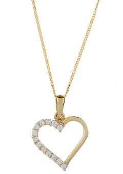 Unbranded 9ct Yellow Gold, Cubic Zirconia Set Heart Pendant