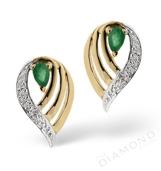 Unbranded 9CT YELLOW GOLD EMERALD AND DIAMOND EARRINGS