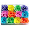 12 romantic multi-coloured rose shaped, rose scented bath flowers, which dissolve in the bath.