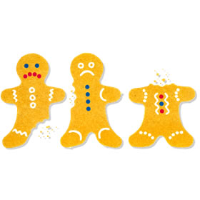 Amusing cookie cutters that give gingerbread men that pre-chomped look. The three metal cutters