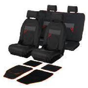 Unbranded AC 842Full Seat Cover Set With Mats Red/Black -