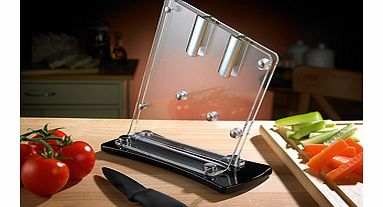 Keep your kitchen knives perfectly sharp and easily at hand with this smart knife block. Smartly designed, this clear, angled stand has chrome and stainless steel fittings and anti-slip rubber feet.Holds 3 knives - designed for our ceramic knife setS